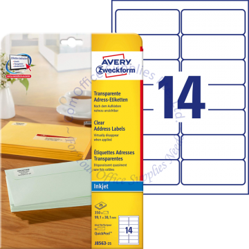 AVERY ZWECKFORM CLEAR ADDRESS LABELS J8563-25 99.1x38.1MM