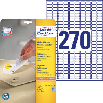 AVERY ZWECKFORM REMOVABLE MULTIPURPOSE LABELS L4730REV-25 17.8x10MM