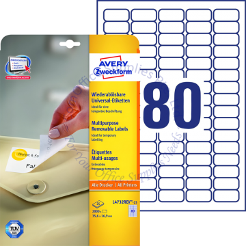 AVERY ZWECKFORM REMOVABLE MULTIPURPOSE LABELS L4732REV-25 35.6x16.9MM
