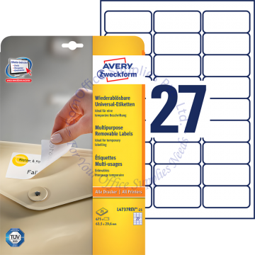 AVERY ZWECKFORM REMOVABLE MULTIPURPOSE LABELS L4737REV-25 63.5x29.6MM