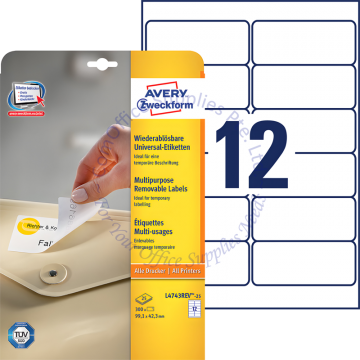 AVERY ZWECKFORM REMOVABLE MULTIPURPOSE LABELS L4743REV-25 99.1x42.3MM