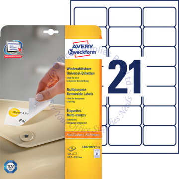 AVERY ZWECKFORM REMOVABLE MULTIPURPOSE LABELS L6023REV-25 63.5x38.1MM