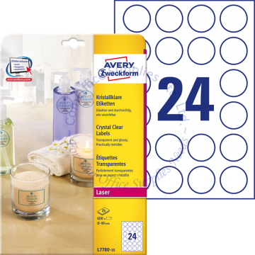 AVERY ZWECKFORM CRYSTAL CLEAR LABELS L7780-25 40MM