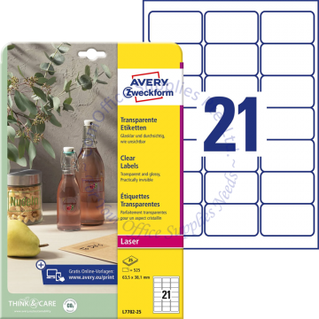 AVERY ZWECKFORM CRYSTAL CLEAR LABELS L7782-25 63.5x38.1MM