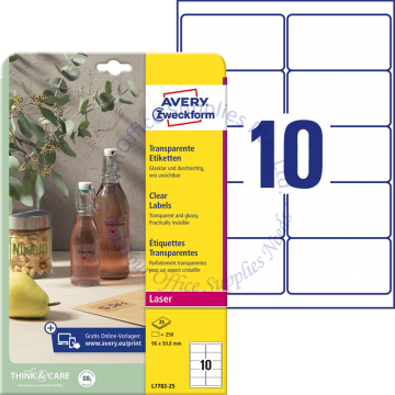 AVERY ZWECKFORM CRYSTAL CLEAR LABELS L7783-25 96x50.8MM