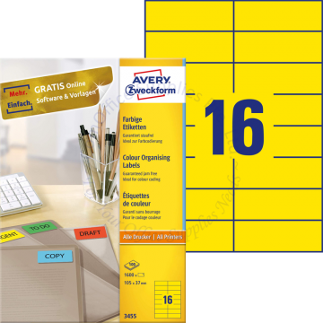 AVERY ZWECKFORM COLOUR ORGANISING LABELS 3455 105x37MM YELLOW