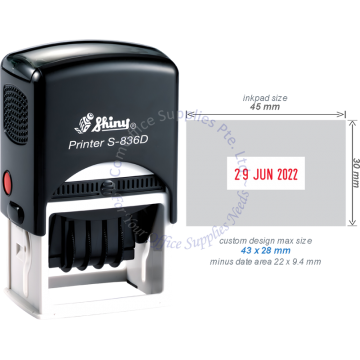 SHINY SELF INKING STAMP W/DATE W/RUBBER S-836D 45x30MM