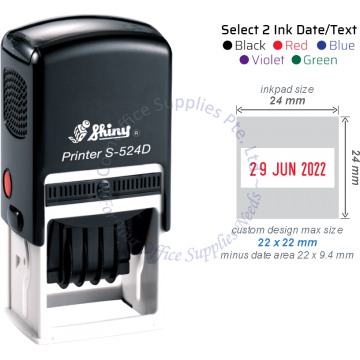 SHINY SELF INKING STAMP W/DATE W/RUBBER S-524D 24x24MM