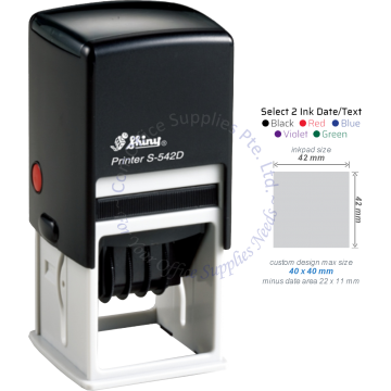 SHINY SELF INKING STAMP W/DATE W/RUBBER S-542D 42x42MM