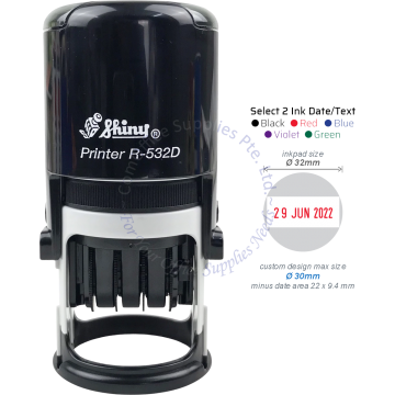 SHINY SELF INKING STAMP W/DATE W/RUBBER R-532D 32MM
