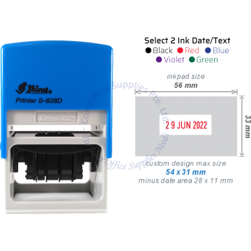 SHINY SELF INKING STAMP W/DATE W/RUBBER S-828D 56x33MM
