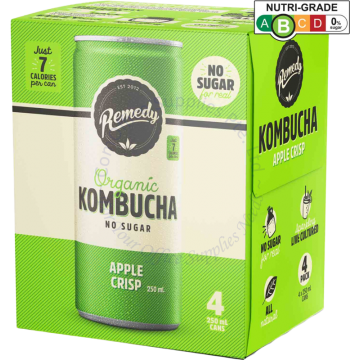 REMEDY ORGANIC KOMBUCHA (250MLx4s) - APPLE CRISP