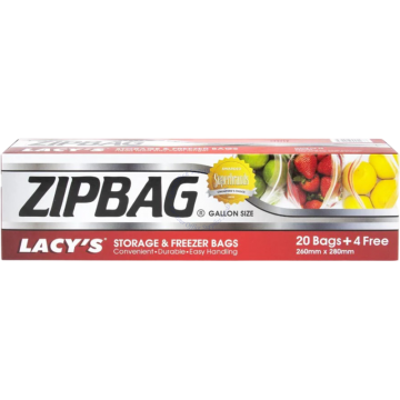 LACY'S STORAGE & FREEZER ZIPBAG - GALLON SIZE 260x280MM (24s)