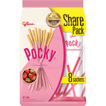 GLICO POCKY BISCUIT STICKS 144G (18Gx8s) - STRAWBERRY