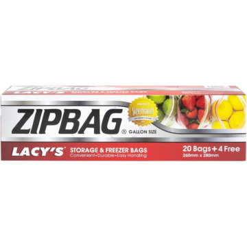LACY'S STORAGE & FREEZER ZIPBAG - GALLON SIZE 260x280MM (24s)